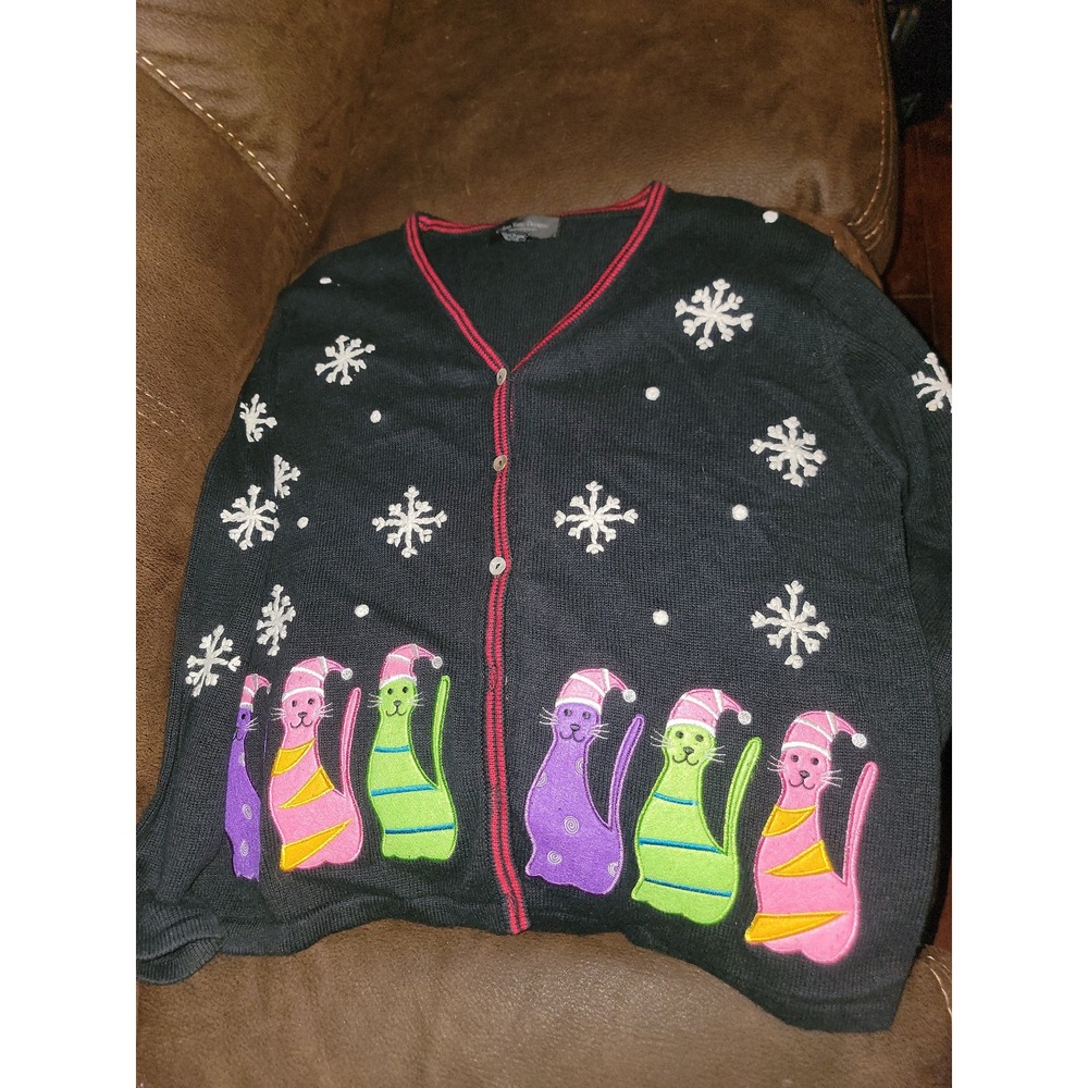 Vintage Celina yang designs‎ knitwear sweater holiday snowflake cat size XL